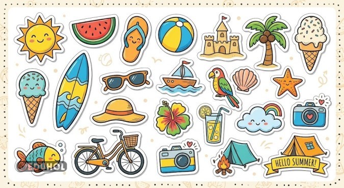 Tatil Temalı Doodle Çıkartmalar
