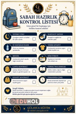 UYUM HAFTASI VELİ REHBER SETİ/ Sabah Hazırlık Kontrol Listesi