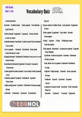 6th Grade-Unit -1 Life Vocabulary Quiz