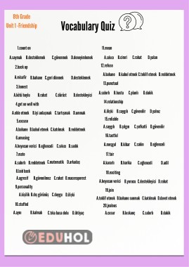 8th Grade Unit-1 Friendship Vocabulary Quiz