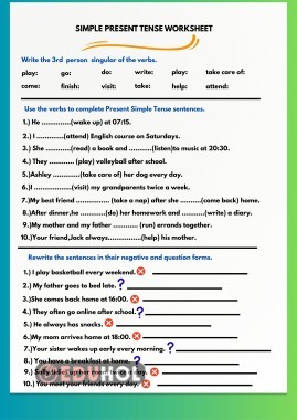 SIMPLE PRESENT WORKSHEET-DAILY ROUTINES