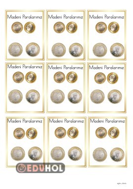 1.Sınıf Madeni Paralarımız Defter İçin 9 öğrencilik