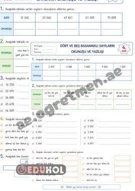 Dört ve Beş Basamaklı Doğal Sayıların Okuma-Yazma Etkinlik Sayfası (2 pdf)
