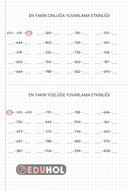 3. Sınıf Onluk ve Yüzlük Yuvarla Ev Ödevi