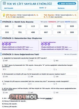 3. Sınıf Tek ve Çift Sayılar Etkinliği