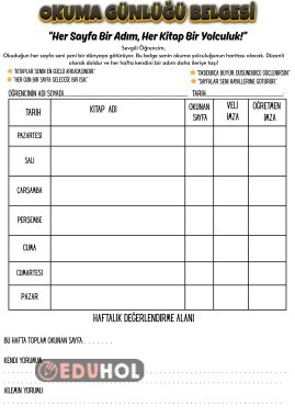 Haftalık kitap okuma formu