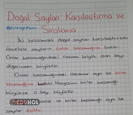2.SINIF SAYILARI SIRALAMA VE KARŞILAŞTIRMA DEFTER NOTU
