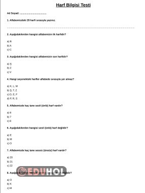 3.Sınıf Harf Bilgisi Testi