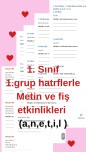 1.sınıf 1. grup harflerle fiş ve Metin etkinlikleri