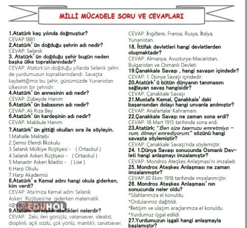 MİLLİ MÜCADELE SORU CEVAP