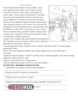 10 kasım okuduğunu anlama