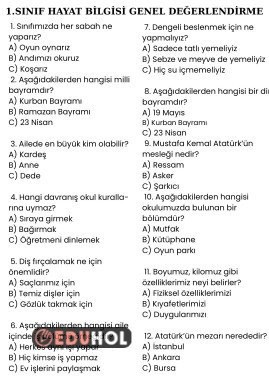 hayat bilgisi genel değerlendirme