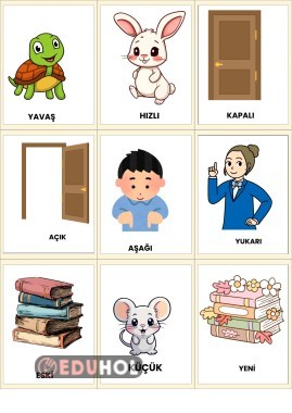 zıt anlamlı kelime kartları