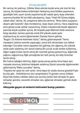 zıt anlamlı kelimeler hikayesi