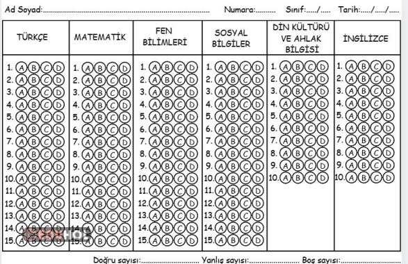 4.sınıf Optik Kağıt