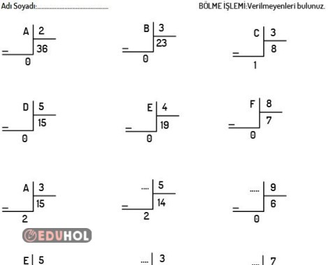 Bölme İşleminde Verilmeyen Bölüneni Bulma