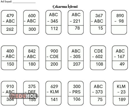 Çıkarma İşlemi- Verilmeyeni Bulma