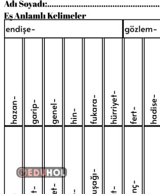 E,F,G ve H Harfleri ile Başlayan Eş Anlamlı Sözcükler Değerlendirmesi