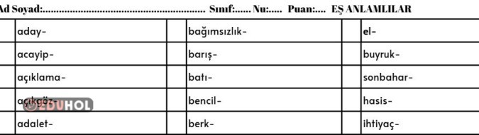 Eş Anlamlı Kelimeler - Anlamdaş Kelimeler