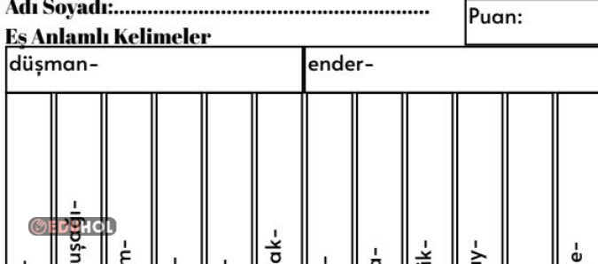 Eş Anlamlı Kelimeler Değerlendirme 1