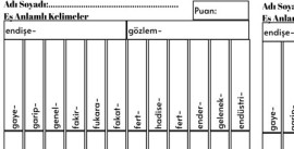 E,F,G Harfleri ile Başlayan Eş Anlamlı Kelimeler Değerlendirmesi