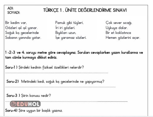 4. SINIF TÜRKÇE 1. DEĞERLENDİRME
