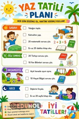 4.SINIFA GEÇEN ÖĞRENCİLER İÇİN YAZ TATİLİ PLANI