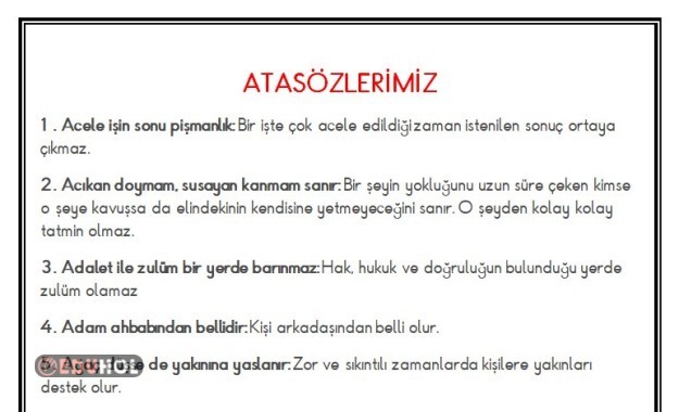 ATASÖZLERİ ÇALIŞMA KAĞIDI