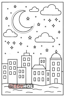 GECE RESMİ SİYAH PASTEL BOYA İLE GÖKYÜZÜ BOYANABİLİR