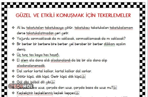 İLKOKUL İÇİN GÜZEL VE ETKİLİ KONUŞMA İÇİN TEKERLEMELER