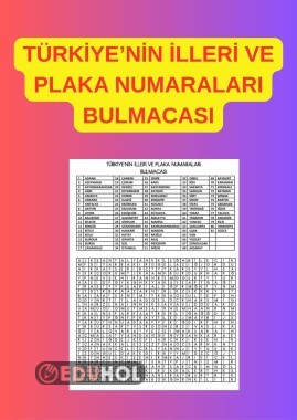 TÜRKİYE'NİN İLLERİ VE PLAKA NUMARALARI BULMACA