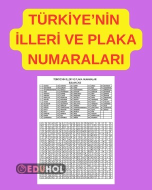 TÜRKİYE'NİN İLLERİ VE PLAKA NUMARALARI