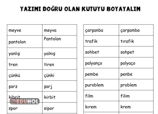 YAZIMI DOĞRU OLAN KELİMEYİ BOYA