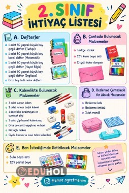2. Sınıf İhtiyaç Listesi (2 Farklı Görsel)