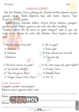 Babalar Günü Okuma Anlama Metni