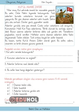 Kut'ül Amare Zaferi Okuma Anlama Metni