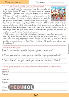 Meclis'in Açılışı ve Çocuk Bayramı Okuma Anlama Metni