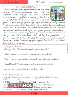 Polis Haftası Okuma Anlama