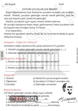 ''Atatürk Çocukları Çok Severdi'' Okuma Anlama Metni