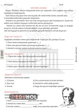 ''Atatürk'ü Anmak'' Okuma Anlama