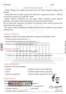 ''Atatürk ve Vatan Sevgisi'' Okuma Anlama