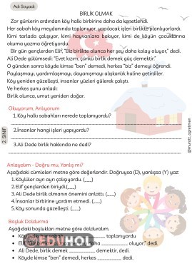 ''Birlik Olmak'' 29 Ekim Okuma Anlama 2