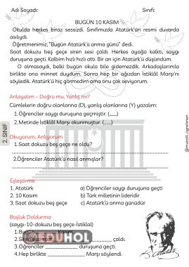 ''Bugün 10 Kasım'' Okuma Anlama Metni