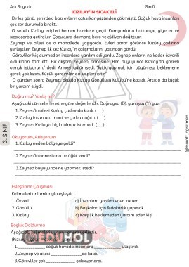 ''Kızılay'ın Sıcak Eli'' Okuma Anlama Metni