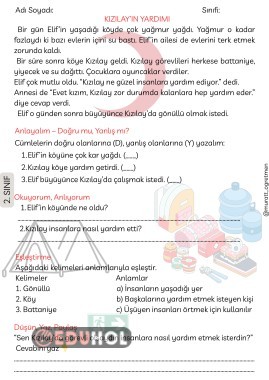 ''Kızılay'ın Yardımı'' Okuma Anlama Metni