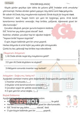 ''Yeni Bir Başlangıç'' 29 Ekim Okuma Anlama 3