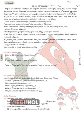 ''Zorlu Bir Yolculuk'' 29 Ekim Okuma Anlama 1. Hikaye