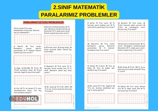 2.SINIF MATEMATİK PARALARIMIZ İLE İLGİLİ PROBLEM LER