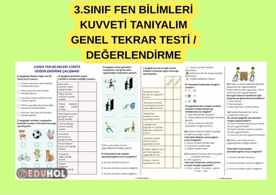 3.SINIF FEN BİLİMLERİ KUVVETİ TANIYALIM GENEL TEKRAR / DEĞERLENDİRME ÇALIŞMASI