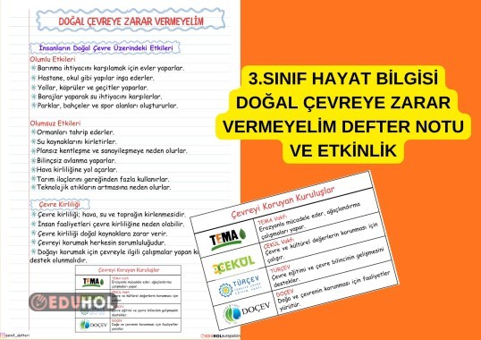 3.SINIF HAYAT BİLGİSİ DOĞAL ÇEVREYE ZARAR VERMEYELİM DEFTER NOTU VE ETKİNLİK KES YAPIŞTIR